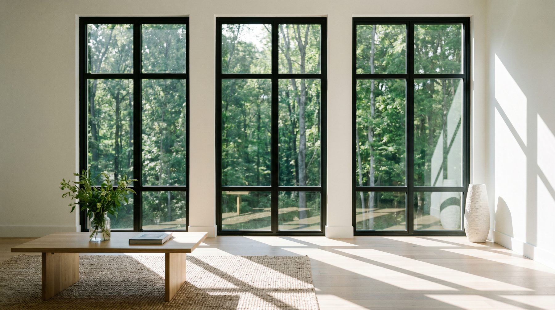 Interior con láminas solares en grandes ventanales