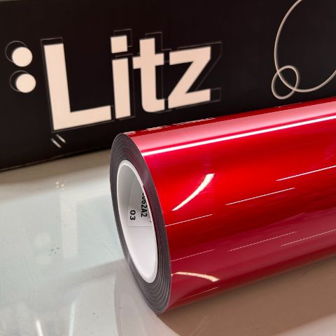 Metallic Ruby Red Gloss — muestra real de LITZ